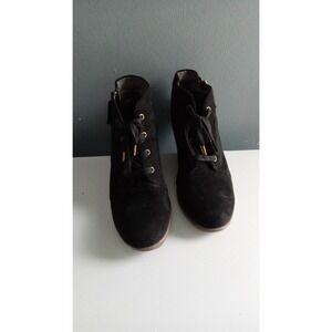 Suede Wedge Booties Lace Up Ankle Boots with Zipper Black